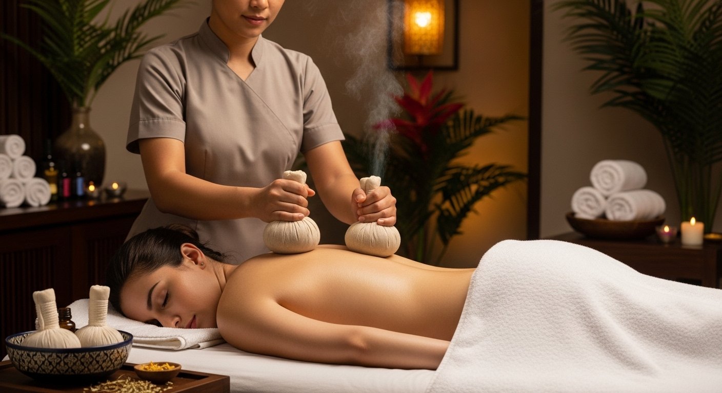 Herbal Potli Therapy session at Aura International Thai Spa